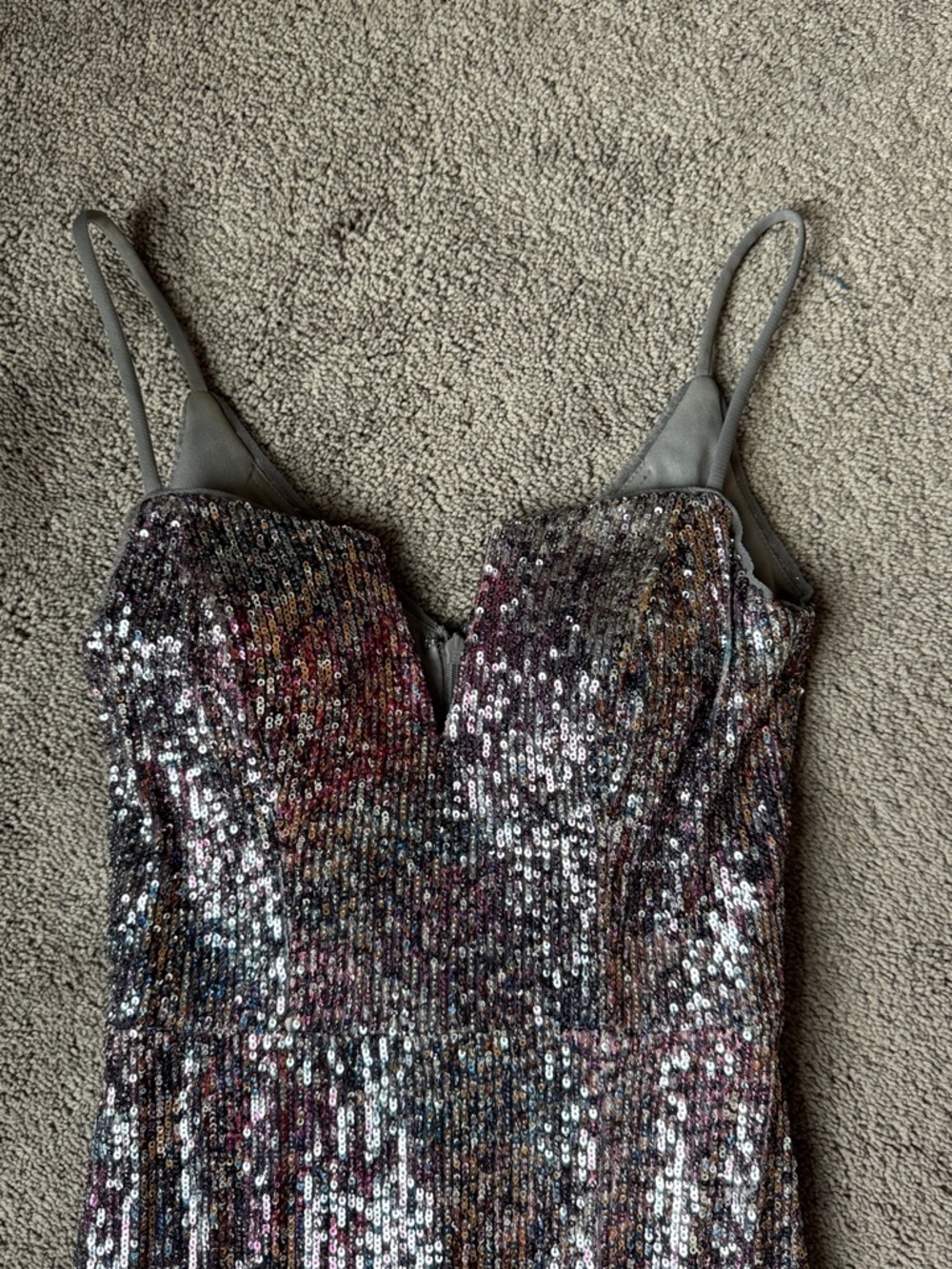 Xscape Multicolor Sequin Maxi Formal Dress Spaghetti Strap Slit SIZE 2 - Picture 2 of 7